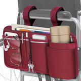 FINPAC Wheelchair Side Storage Bag w/Cup Holder, Wheelchair Armrest Accessories Pouch with Pen Slot and Reflective Strips for Power Wheelchairs, Walkers, Rollators, Seniors (Burgundy)