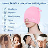 KingPavonini Ice Head Wrap, Adjustable Migraine Headache Relief Cap with Drawstring, Hot/Cold Migraine Hat for Tension Stress, Sinus, Puffy Eyes, Pink