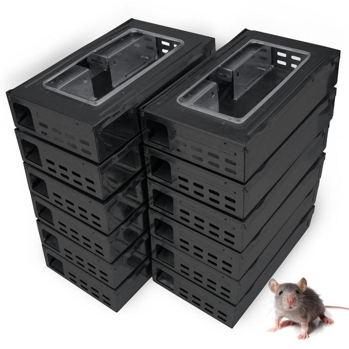 Tin Cat Multi-Catch and Release Humane Live Mouse Trap with Clear Window Lid for Indoor Outdoor Use | Sold by Canadian Supplier Local Pest Control (Black, 12 Pack)