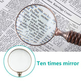 WIOR 10X Handheld Magnifying Glass Antique Copper Magnifier with Sandawood Handle,High Magnification Magnifier for Reading, Senior, Low Vision, Map, Inspection, Handcraft Hobby