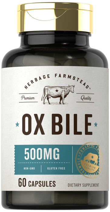 Ox Bile Supplement | 500mg | 60 Capsules | Digestive Enzyme | Non-GMO & Gluten Free | by Herbage Farmstead