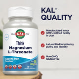 KAL Think Magnesium L-Threonate 2000 mg | Learning, Brain Health & Memory Function Support w/Magtein | Vegan, No Gluten & Non-GMO | 60 Tablets