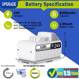 【Upgrade with DC PORT】2Pack 24V 6.0Ah Replacement Battery for Snow Joe, Sun Joe, Power Joe, Aqua Joe 24V iON+ Tools 24BAT-LTX 24VBAT-LTW 24VBAT-LTE 24VBAT-LT 24VBAT Lithium Ion Power Tool Battery