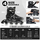 2PM SPORTS Vinal Inline Skates for Men with Light Up Wheels Adjustable Roller Women, Illuminating Outdoor Roller Skates for Kids and Adults - Silver XL