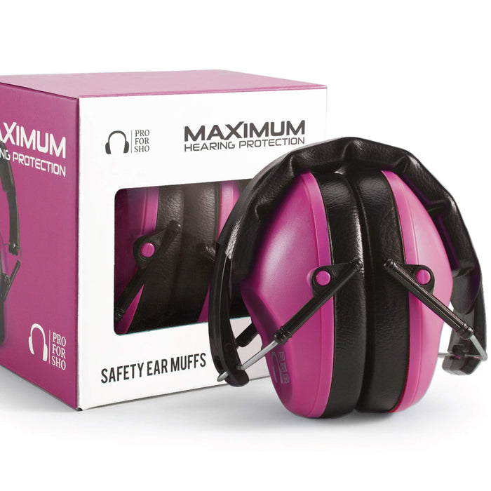 Pro For Sho 34dB Shooting Ear Protection - Special Designed Ear Muffs Lighter Weight & Maximum Hearing Protection - Standard Size, Pink