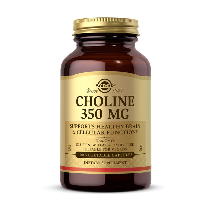 Solgar Choline 350 mg, 100 Vegetable Capsules - Supports Healthy Brain & Cellular Function - Vegan, Gluten and Dairy Free, Kosher - 100 Servings