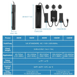 AQQA Aquarium Heater,300W 500W 800W 1000W 1200W Fish Tank Heater,59℉-93℉ Submersible Intelligence Aquarium Heater with Over-Temperature Dry Burning Protection, for Freshwater and Saltwater (1000w)