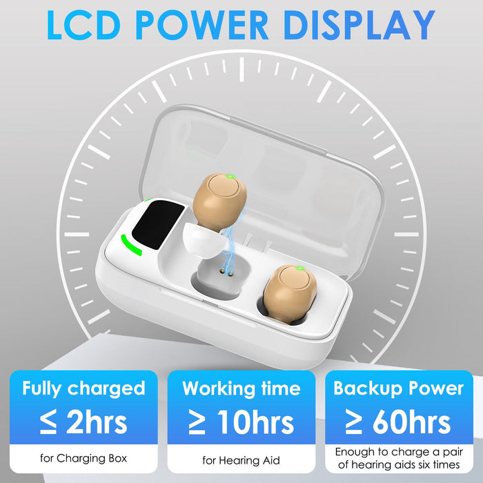 Hearing Aids, Rechargeable Hearing Aid for Seniors with Bluetooth Noise Cancelling, 16 Channel Digital Adults OTC Hearing Amplifier with 8 levels of Volume Control, Power Display Charging Case