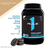 Rule 1 R1 Whey Blend, Cookies & Creme - 1.95 lbs Powder - 24g Whey Concentrates, Isolates & Hydrolysates with Naturally Occurring EAAs & BCAAs - 26 Servings