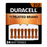 Duracell Hearing Aid Batteries Brown Size 312, 24 Count Pack, 312A Size Hearing Aid Battery with Long-lasting Power, Extra-Long EasyTab Install for Hearing Aid Devices