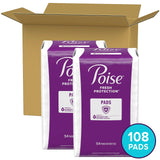 Poise Incontinence Pads & Postpartum Incontinence Pads, 4 Drop Moderate Absorbency, Long Length, 108 Count (2 Packs of 54), Packaging May Vary