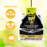 Raid Yellow Jacket and Wasp Trap (3-Pack), Outdoor Wasp Trap, Disposable Wasp and Yellow Jacket Trap Bag with Food-Based Attractant