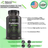 Prebiotic Fiber Supplement 5-in-1 Capsules - Natural Flow 5X Fiber XOS, GOS, FOS, Acacia and Agave Inulin, Daily Soluble Fiber Formula for Gut Support and Boost Good Bacteria Diversity, 120 Caps