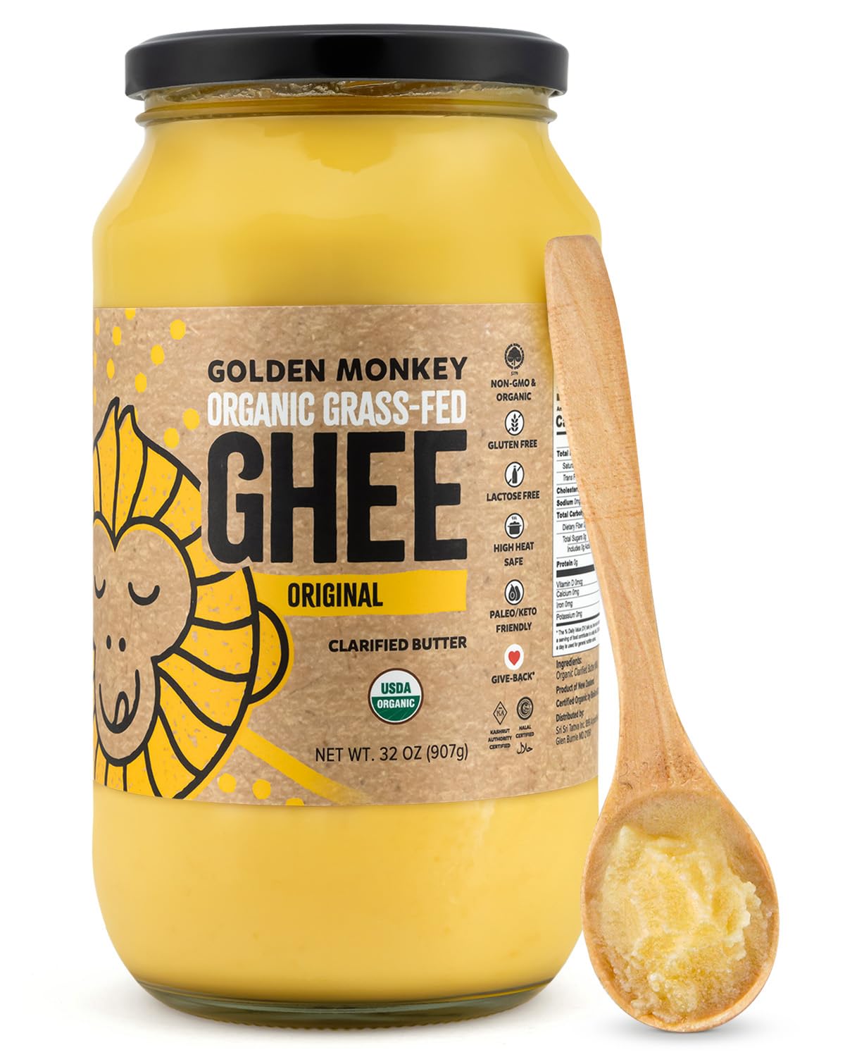 GOLDEN MONKEY Grass Fed Ghee Clarified Butter for Energy, Gut, and Imm