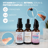 Eva Naturals Trifecta Serum Bundle - Vitamin C Plus, Collagen Peptide Serum, Retinol Serum - Serum Set for Collagen Boost, Anti Aging & Youthful Glowing Skin