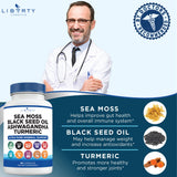 Liberty Lifestyle Sea Moss 3000mg Black Seed Oil 2000mg Ashwagandha1000mg Burdock 1000mg Root - Mineral (60 Count (Pack of 1))