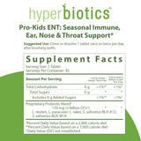 Hyperbiotics ENT Probiotic for Kids | Vegan Supplement for Ears, Nose, Throat | Chewable Tablets for Children | Strawberry Vanilla | Sugar Free | Digestive Health & Immune Support | 45 Count