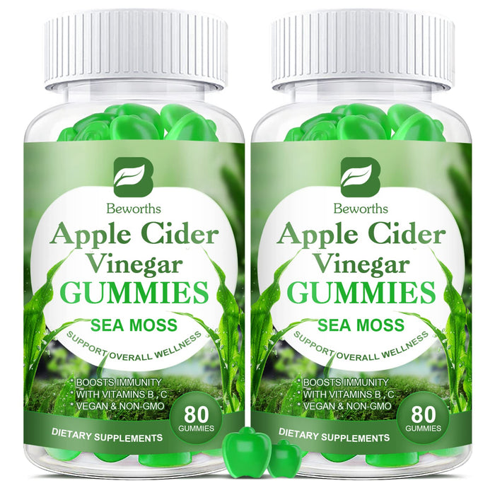 B BEWORTHS Apple Cider Vinegar & Sea Moss Gummies, Organic ACV Gummies with Mother Supplement Supports Immune, Digestive Health for Adults & Kids, Seamoss Gummy with Vitamin B6 B9, B12