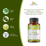 Organic Veda Neem Capsules, Triple Complex Neem Formula with Organic Neem Leaf Extract, Bark & Flower - Herbal Supplements for Clear Skin, Cleanse & Immunity - 120 Vegan Capsules
