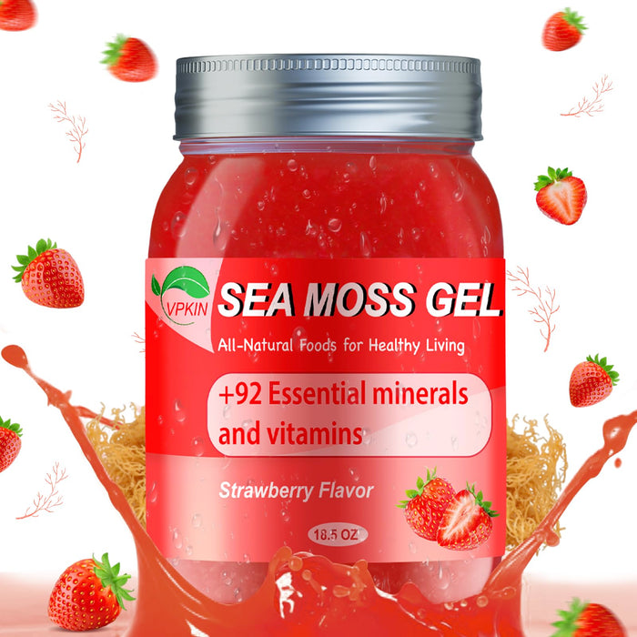 Sea Moss Gel,Organic Raw Irish Seamoss Gel Advanced Superfood,Immune and Digestive Support,Vitamin and Minerals Supplement(Strawberry,18.5OZ)