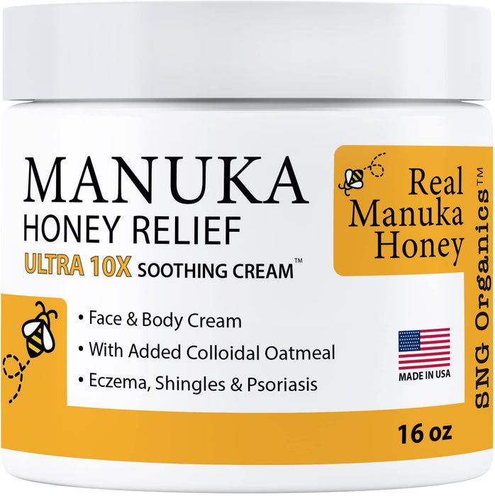 Manuka Honey Cream (16oz) Body Lotion Skincare Relief - Eczema Honey Cream for Psoriasis, Itchy, Dry Skin - Face Moisturizer For Kids, Adults, Baby Eczema Cream with Manuka Honey New Zealand