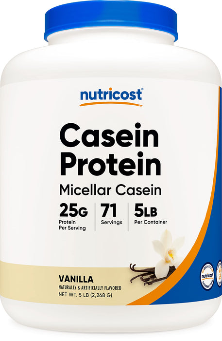 Nutricost Casein Protein Powder 5lb Vanilla - Micellar Casein, Gluten Free, Non-GMO