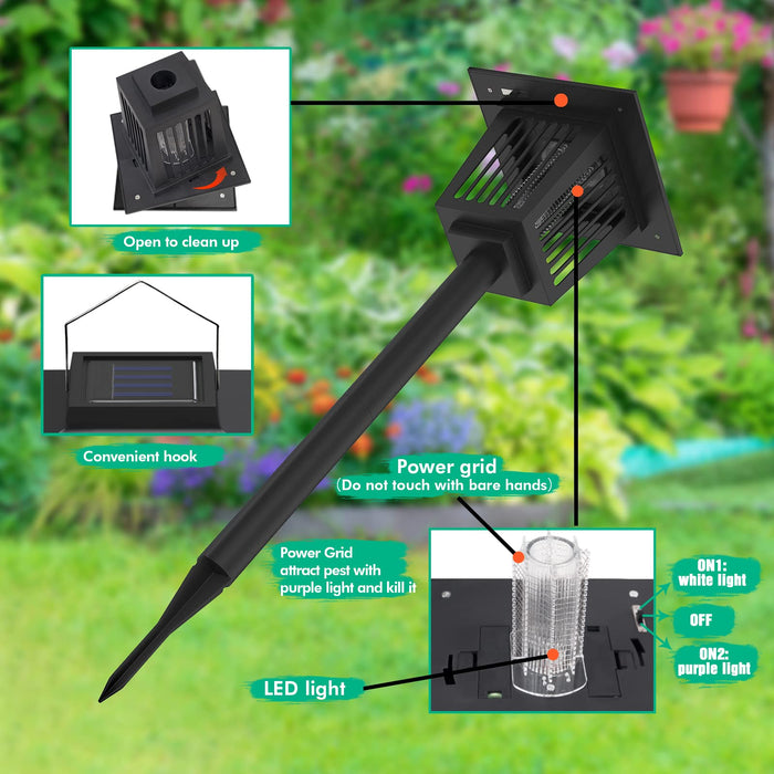 2 Pcs Solar Bug Zapper Outdoor Waterproof LED Solar Mosquito Zapper Outdoor Solar Powered Mosquito Killer Light Lamp for Indoor and Outdoor Use