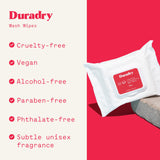 Duradry Wash Wipes - Deep Cleansing & Deodorizing Sweat Wipes, Rinse Free, Neutralizes Odors, A Shower in a Wipe, Great for After the Gym, No Harsh Chemicals, On-the-Go Wipes - Aqua, 3-Pack