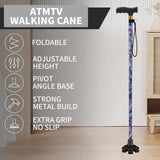 Walking Cane ATMTV Cane for Woman | Mobility & Daily Living Aids | 5-Level Height Adjustable Walking Stick | Comfortable Plastic T-Handle Portable Folding Cane with Replace Tip Violet Printing