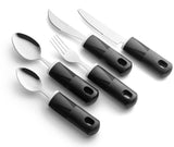 Special Supplies Adaptive Utensils (5-Piece Kitchen Set) Wide, Non-Weighted, Non-Slip Handles for Hand Tremors, Arthritis, Parkinson’s or Elderly Use - Stainless Steel (Black)