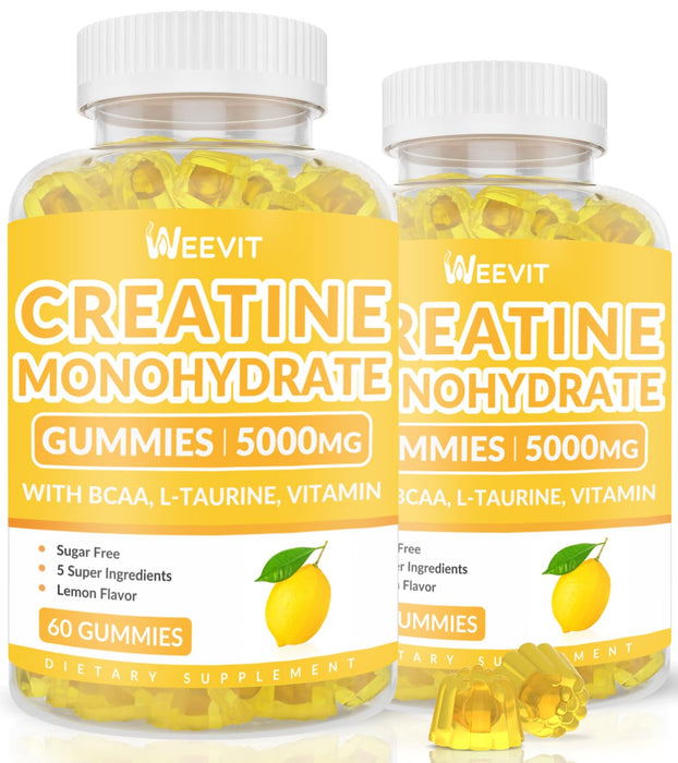 Creatine Monohydrate Gummies 5g, Chewables Creatine Monohydrat Gummy for Men & Women, Creatine Monohydrate for Muscle Strength Energy with L-Taurine - Lemon Flavored