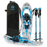 G2 21 Inches Blue Light Weight Snowshoes for Women Men Youth, Set with Trekking Poles, Tote Bag, Special EVA Padded Ratchet Binding, Heel Lift, Toe Box