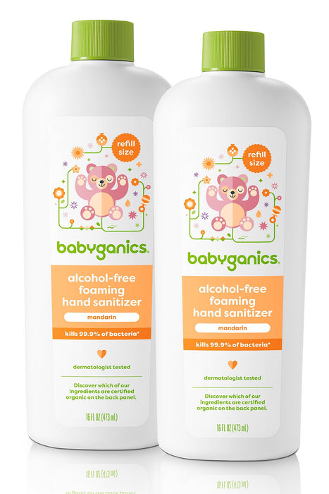 Babyganics Foaming Hand Sanitizer Refill, Alcohol Free, Mandarin, Kills 99.9% of Common Bacteria, Moisturizing, 16 Fl Oz (Pack of 2)