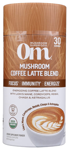 Om Mushroom Superfood Coffee Latte Blend Mushroom Powder, Lion's Mane, Cordyceps, Reishi, Chaga, Energy & Mental Clarity Support Supplement, 240g, 8.47 Oz