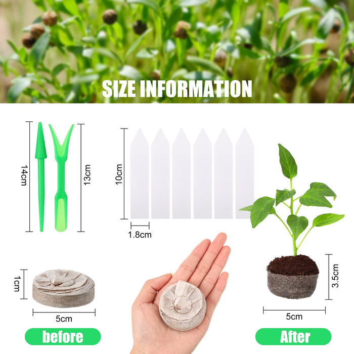 Wesiti 200 Pcs 50mm Peat Pellets Seed Starter Soil Pods Plugs Compressed Peat Nutrient Seed Starting Pods Bulk for Garden Planting Herb Flower Vegetables with 200 Plant Labels and 4 Garden Tools