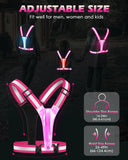Zacro LED Reflective Vest Running Gear, 5 Lights Colors High Visibility Reflective Running Gear Rechargeable Light Up Running Vest for Walking Running Cycling, Adjustable for Men Women Kids(Pink)