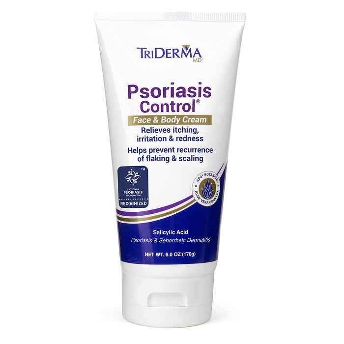 TriDerma Psoriasis Control Face & Body Cream - Maximum Strength 3% Salicylic Acid, AP4 Aloe Vera Gel, Urea Cream - Extra Moisturizing Treatment, No Cortisone or Coal Tar - FSA Eligible - 6 Oz