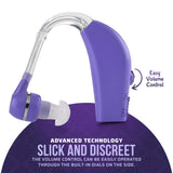 Digital Hearing Aid Amplifier Set - Rechargeable Behind the Ear Personal Sound Amplification Device - for Adults and Seniors with All-Day Battery Life, (Single Unit, Purple)