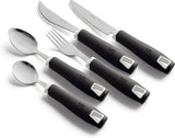 Special Supplies Adaptive Utensils 5-Piece Set Non-Weighted, Non-Slip Handles for Hand Tremors, Arthritis, Parkinson’s or Elderly Use - Stainless Steel Knife, Rocker Knife, Fork, Spoons (Black)