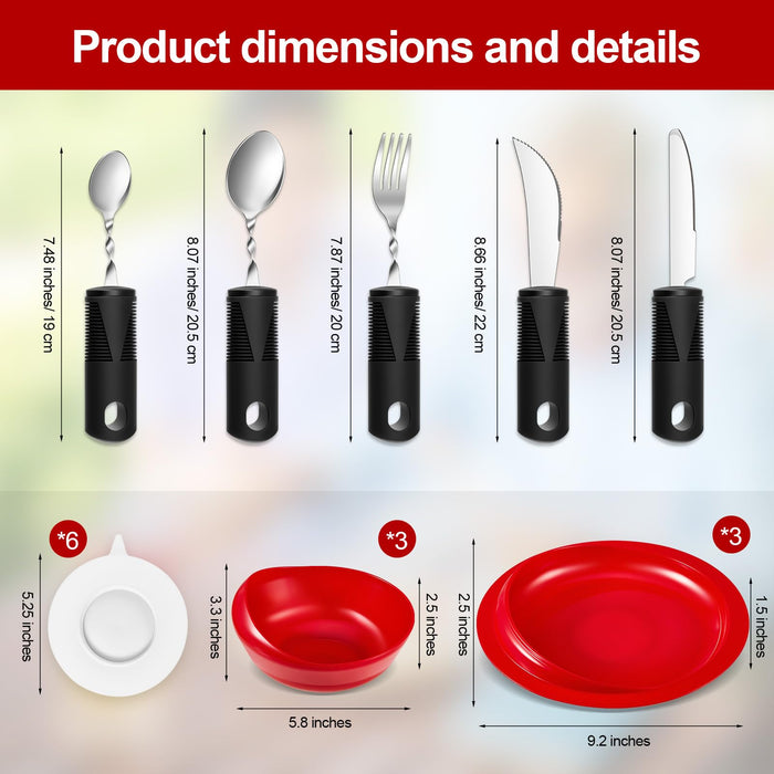 Maxcheck 2 Sets Bowl and Plate Adaptive Utensils Set 1 Set Adaptive Self Feeding Dinnerware with Suction Base 1 Set Non Slip Bendable Cutlery Set for Elderly Disabled People Accessory Supplies