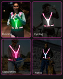 Zacro LED Reflective Vest Running Gear, 5 Lights Colors High Visibility Reflective Running Gear Rechargeable Light Up Running Vest for Walking Running Cycling, Adjustable for Men Women Kids(Pink)