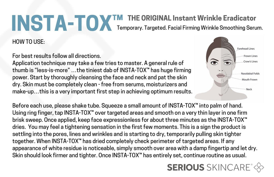 Serious Skincare INSTA-TOX Instant Wrinkle Smoothing Serum - Improves appearance of Fine Lines & Wrinkles -Temporarily Tightens Skin - Instant Line Filler - Two .75 oz. Tubes (2Pack)