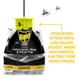 Raid Yellow Jacket and Wasp Trap (3-Pack), Outdoor Wasp Trap, Disposable Wasp and Yellow Jacket Trap Bag with Food-Based Attractant