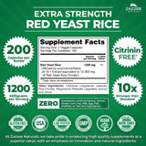 Zazzee Extra Strength Red Yeast Rice 10:1 Extract, 1200 mg, Citrinin Free, 200 Vegan Capsules, Over 3 Month Supply, Concentrated and Standardized 10X Extract, 100% Vegetarian, All-Natural and Non-GMO