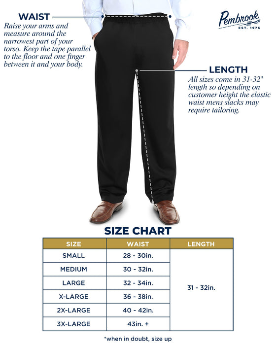 Pembrook Mens Elastic Waist Pants for Seniors - Adaptive Mens Pants for Elderly | Elastic Waist Pants for Men | Senior Elastic Waist Pants Black