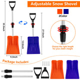 2 Pack Kids Snow Shovel, Adjustable Snow Shovels 27.5-35.5 inch with Non-Slip Handle, Durable Portable Shovel for Snow Driveway Vehicle Road Beach (Orange & Blue)