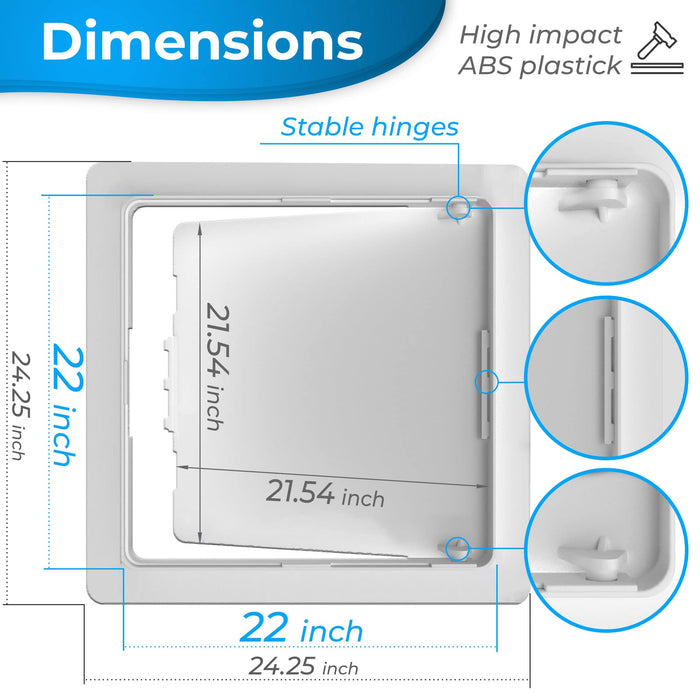 Access Panel for Drywall - 22 x 22 inch - Wall Hole Cover - Access Door - Plumbing Access Panel for Drywall - Heavy Durable Plastic White