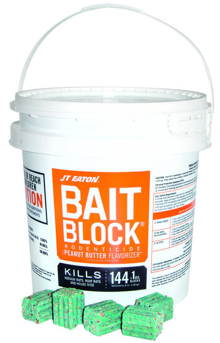 JT Eaton 709-PN Bait Block Anticoagulant Rodenticide, Peanut Butter Flavor, for Mice and Rats (9 lb Pail of 144)