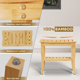 Bamboo Shower Bench & Stool Waterproof - Wood Shower Bench with Storage Shelf for Inside Shower(Classic Natural)