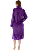 PAVILIA Womens Housecoat Zip Robe, Fleece Zip Up Front Robe Bathrobe, Plush Warm Zipper House Coat Lounger for Women Ladies Elderly with Satin Trim, Pockets, Long - Purple (Large/X-Large)